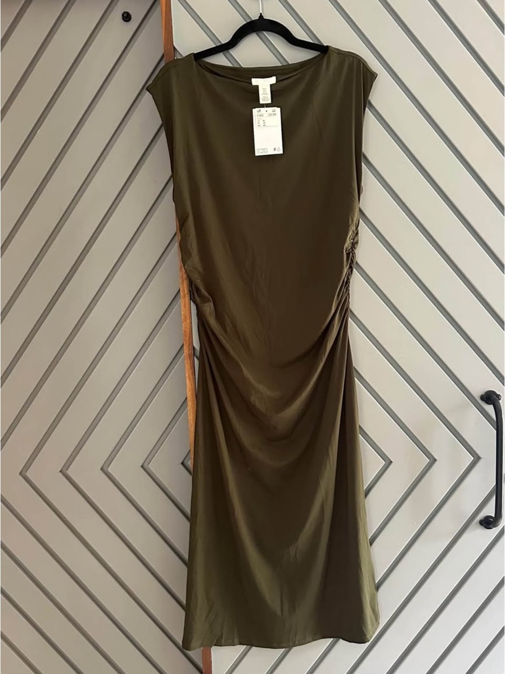 H&M Olive Green Ruched Side Midi Dress